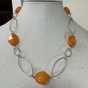 Abstract vibe open oval chains with milky orange beads necklace